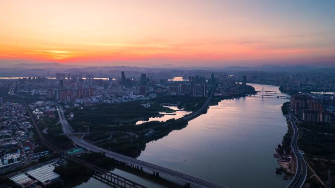 惠州城市大景日出航拍延时6-4K