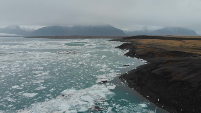 冰岛有冰的黑色海滩