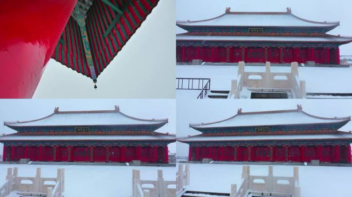冬天大雪中的佛教寺院大雄宝殿