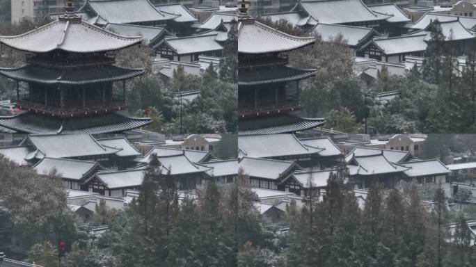 杭州下雪航拍雪中望仙阁德寿宫