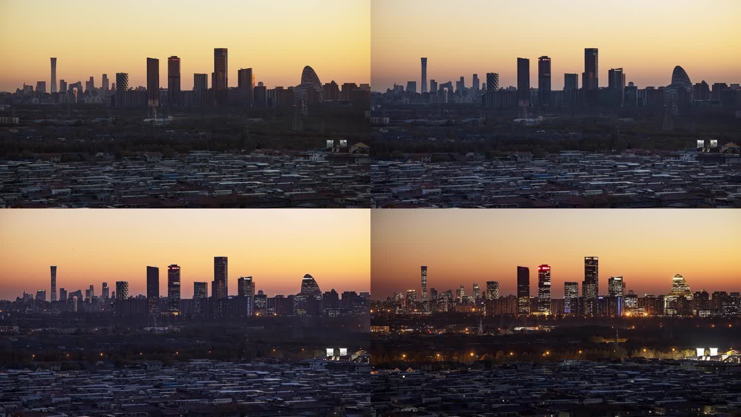 城市地标中国尊望京日转夜灯光秀延时摄影