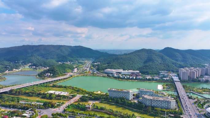 湖南长沙梅溪湖公园风景桃花岭风景区航拍城