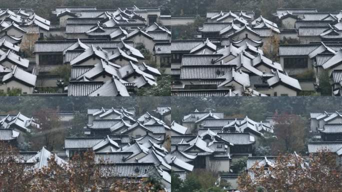 航拍杭州下雪拱宸桥景区