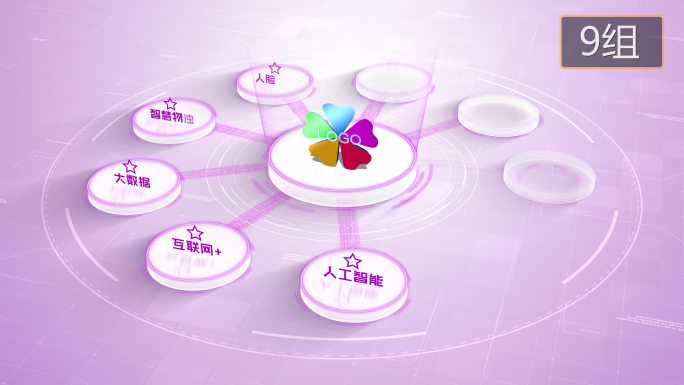 【无插件】4K淡紫色科技架构分类圆形9大