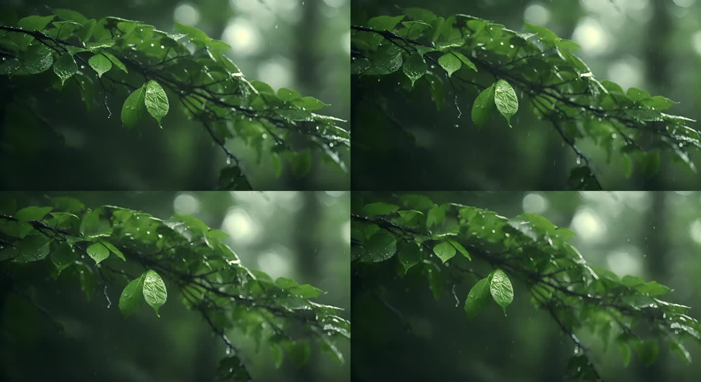 雨滴打在树叶上空镜