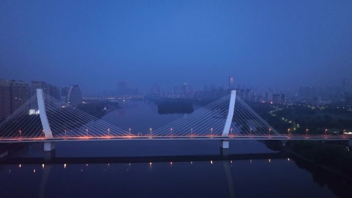 4K高清沈阳日出前清晨富民桥浑河两岸