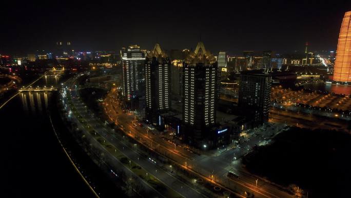 4K郑州CBD商务外环夜景航拍