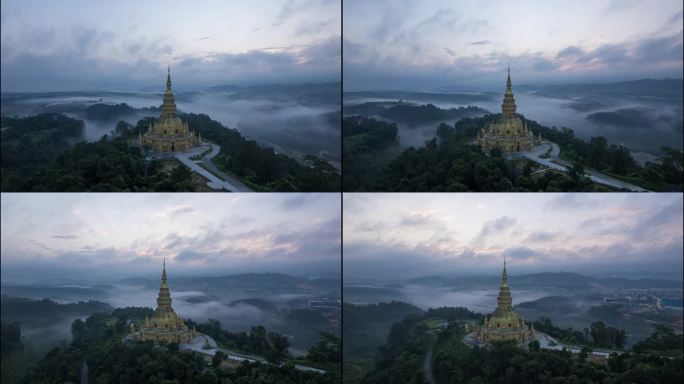 佛塔云雾航拍延时