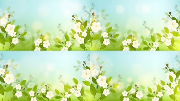 唯美春天绿色花朵草树叶粒子背景