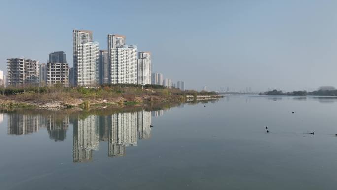 航拍襄阳三江口汉江小清河唐白河城市风光