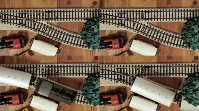 模型铁路道岔中的机车模型。前视图。关闭了。