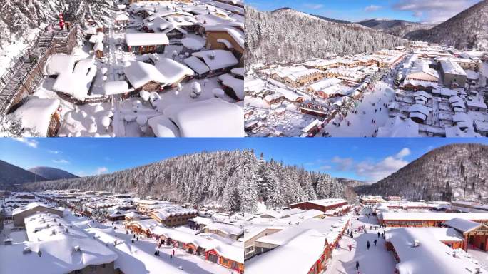 中国雪乡雪景白天航拍4K