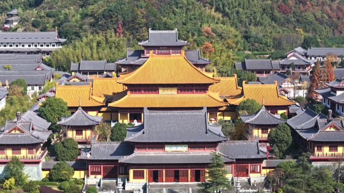 航拍浙江金华北山双龙景区智者寺