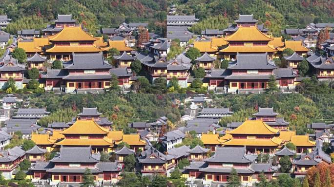 航拍浙江金华北山双龙景区智者寺