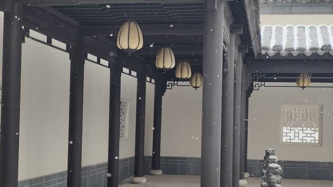 ⚝4K横屏⚝江南风格飘雪走廊长廊仿古建筑