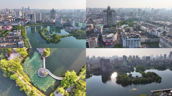 江西南昌八一公园航拍百花洲城市地标风景风