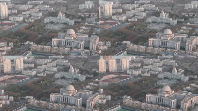 航拍环绕哈尔滨工业大学威海校区冬季风景