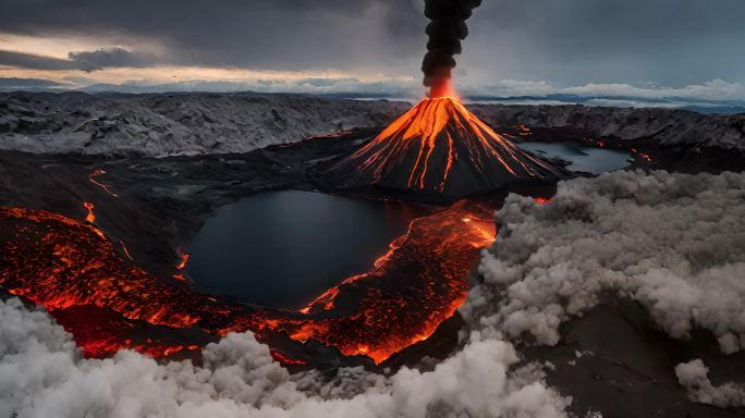 火山喷发火山爆发爆炸冲击波地质