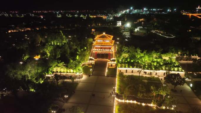 忻州古城秀容书院夜景近景4k航拍