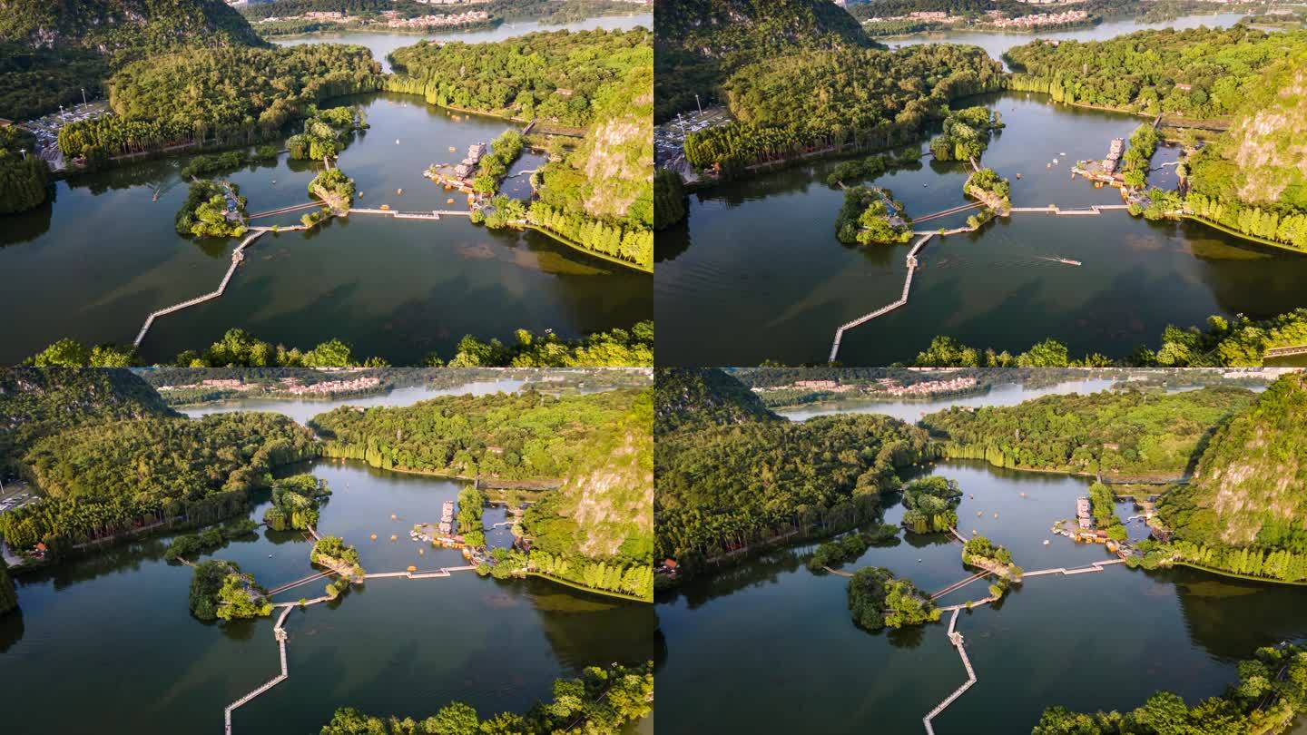 肇庆七星岩风景区自然风光和游船延时航拍