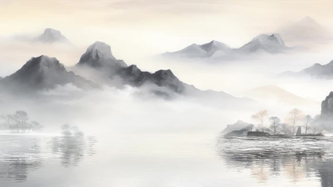 8k 宽屏国风山水水墨背景