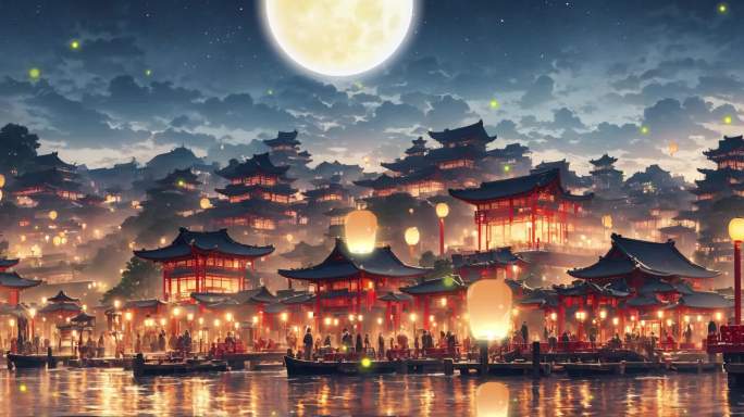 中国风古代夜晚背景1