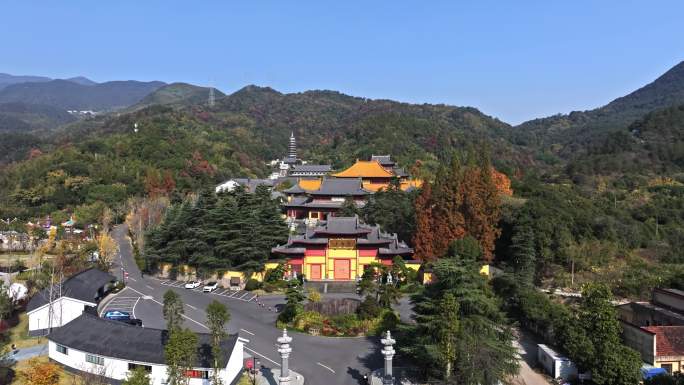 航拍浙江金华北山双龙景区智者寺