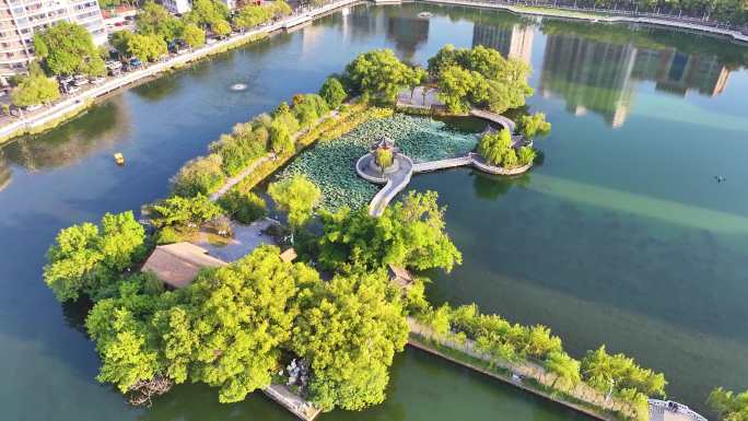 江西南昌八一公园航拍百花洲城市地标风景风