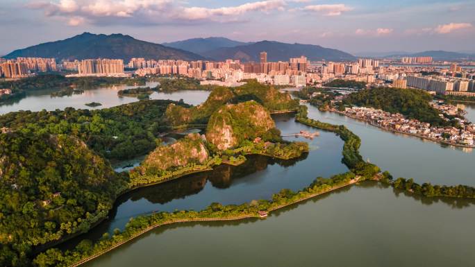 广东肇庆七星岩风景区自然风光延时摄影航拍