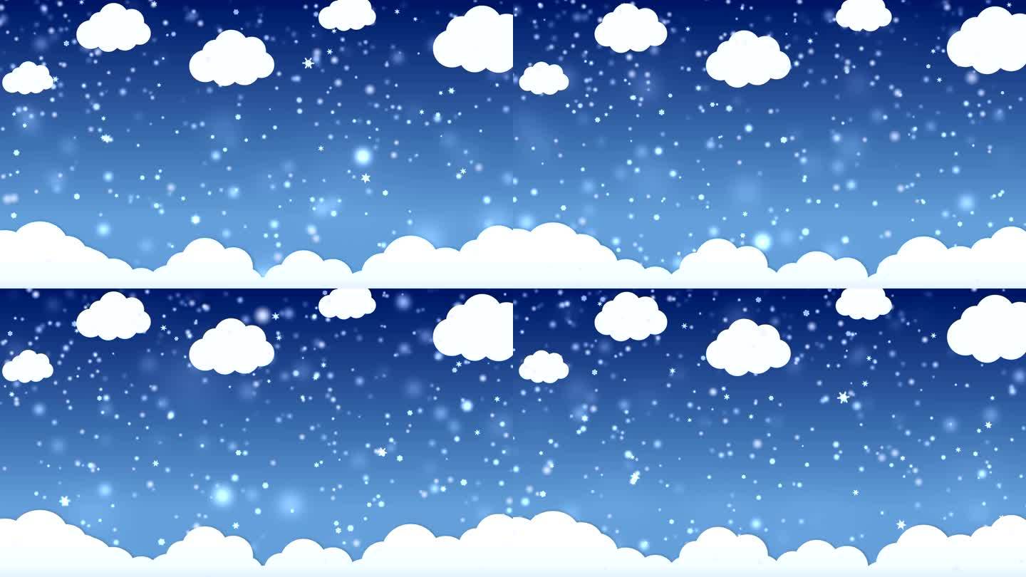 蓝色白云圣诞雪景视频