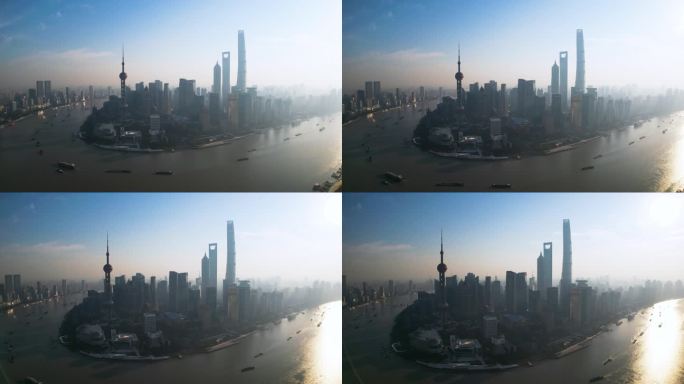 陆家嘴 黄浦江 上海城市航拍 上海晨雾
