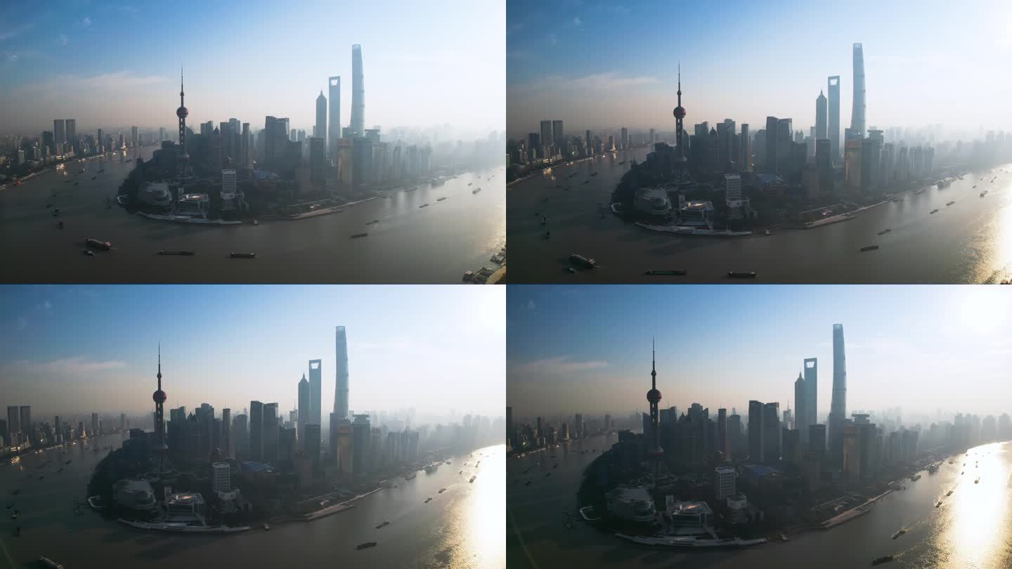 陆家嘴 黄浦江 上海城市航拍 上海晨雾