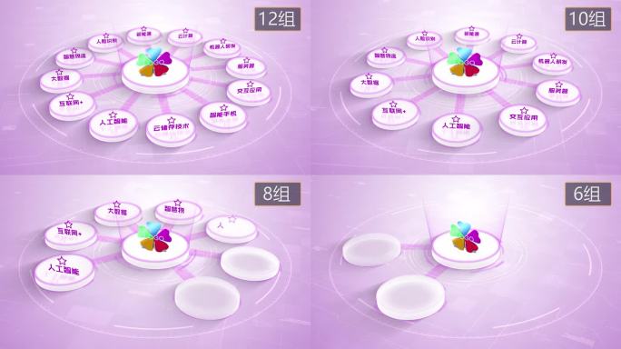 4K淡紫色科技架构分类圆形5-12合集