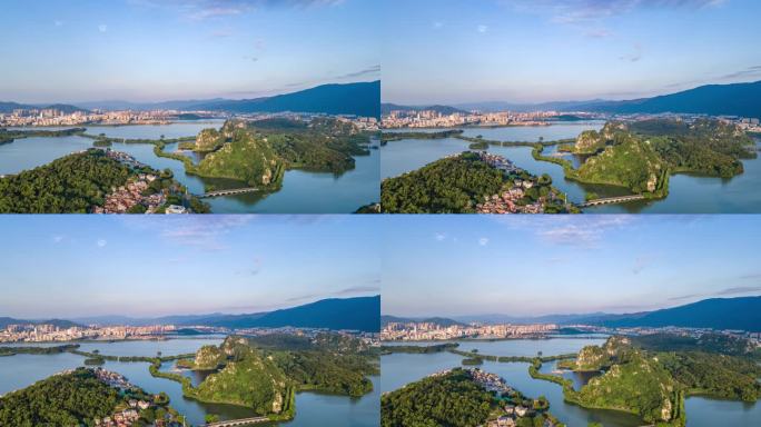 广东肇庆七星岩风景区自然风光延时摄影航拍