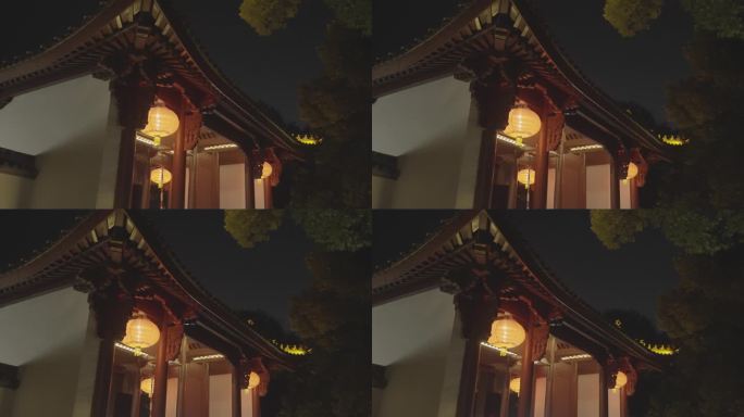 新昌大佛寺挂着灯笼的古建筑