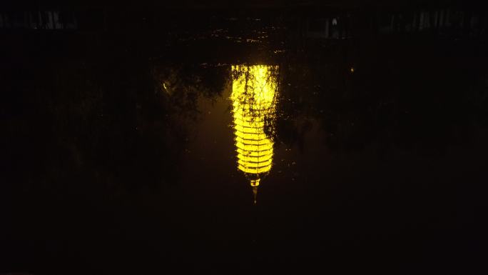 湖面里一座塔的倒影