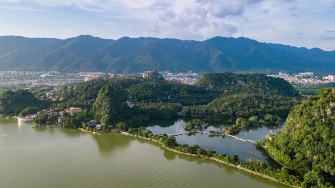 广东肇庆七星岩风景区自然风光延时摄影航拍