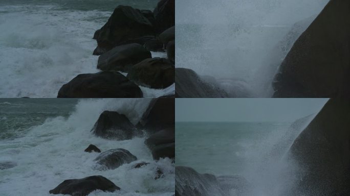 海岸浪潮拍打-高速摄影