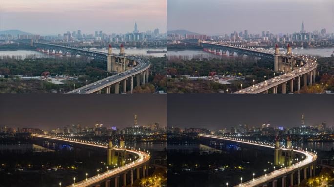 南京长江大桥日转夜延时，南京日转夜