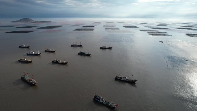 霞浦滩涂日落晚霞航拍