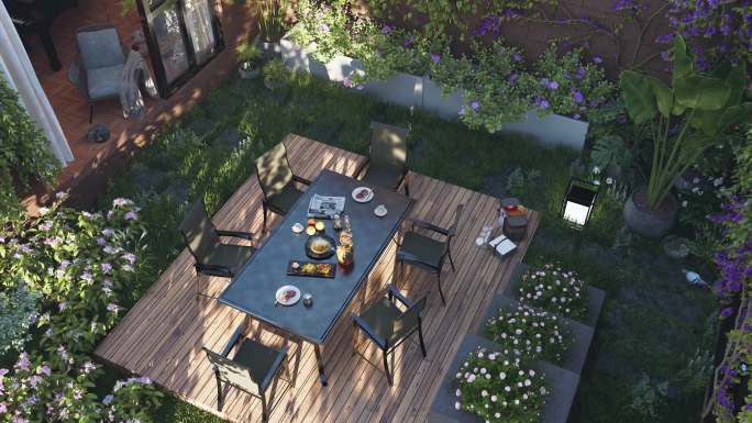 4K房地产庭院花园三维动画
