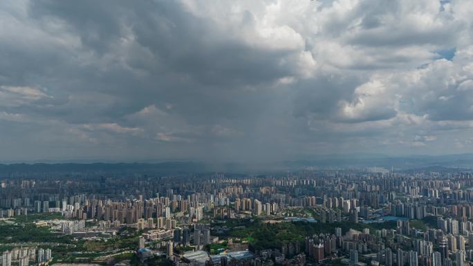 重庆市沙坪坝区城市雨幕航拍延时摄影