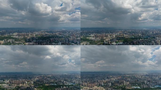 重庆市沙坪坝区城市雨幕航拍延时摄影