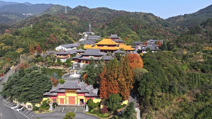 航拍浙江金华北山双龙景区智者寺