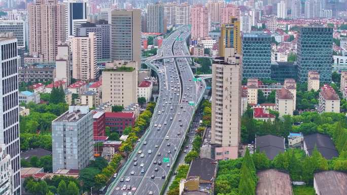 上海市杨浦区大柏树立交桥航拍车流交通城市