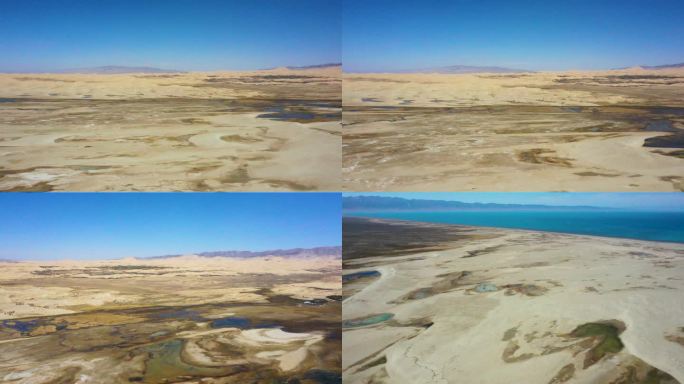 4K壮美青海湖 沙漠 湖泊 素材 航拍