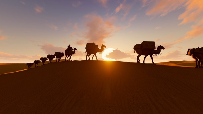 大漠沙漠骆驼驼队客商商队商人丝绸之路贸易
