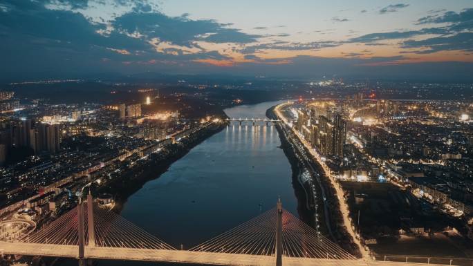 益阳西流湾大桥夜景航拍延时摄影杜比视界