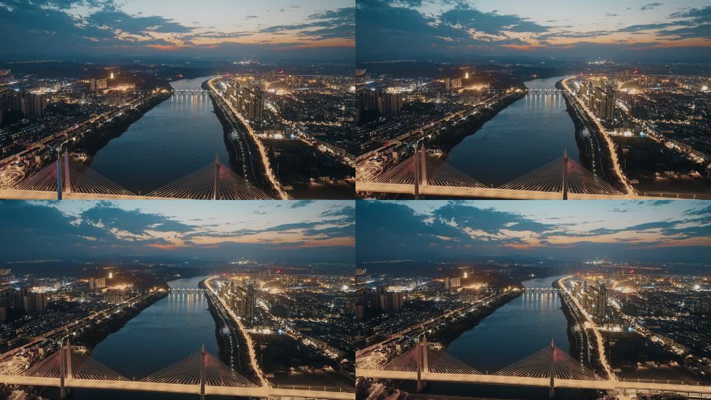 益阳西流湾大桥夜景航拍延时摄影杜比视界
