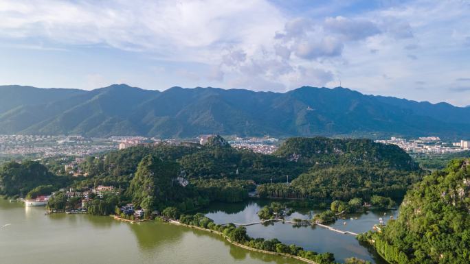 广东肇庆七星岩风景区自然风光延时摄影航拍